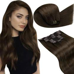 LaaVoo Echthaar Extensions Clip 60 cm Braun Clip in Extensions Echthaar Dunkelbraun Clip in Haarverlängerung Echthaar Remy Human Hair Doppelt Tressen 120g 7Stück #4 von LaaVoo