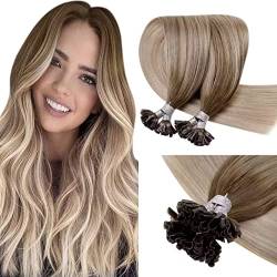 LaaVoo Echthaar Extensions Mit Keratin Bondings Braun Ombre Bonding Extension Echthaar U Tip 55cm Extension Echthaar Bondeings Remy Meschliche Haare Braun Balayage Blond 50g 1g/s #8/18/60 von LaaVoo