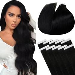 LaaVoo Echthaar Tape Extensions Schwarz Echthaar Extensions Tape 40cm Invisible Tapes Haarverlängerung Echthaar Schwarz Extensions Remy Human Hair Tape Echthaar Glatt 25g 10PCS #1 von LaaVoo