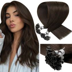 LaaVoo Extensions Echthaar Bondings Braun Echthaar Extensions Mit Keratin Bondings Dunkelbraun Bonding Extensions Echthaar Braun Pre Bonded 1g/s #4 50G 50Strähne von LaaVoo