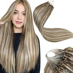 LaaVoo Extensions Echthaar Microring Braun Blond Echthaar Extensions Mit Microring Hellbraun Highlight Hellblond Micro Loop Extensions Echthaar 35cm 1g/s 50g #P8/24 von LaaVoo