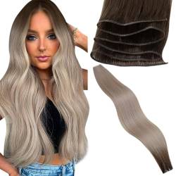 LaaVoo Extensions Echthaar Tressen Virgin Blond Balayage Tressen Extensions Echthaar Hellbraun Ombre Platinblond Haarverlängerung Echthaar zum Einnähen #9a/10/800 25g 55 cm von LaaVoo