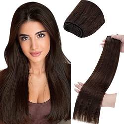 LaaVoo Glatt Echthaar Extensions Tressen Dunkelbraun Extensions Echthaar Tressen Zum Einnähen Remy Doppelt Tressen Extensions Echthaar Remy Human Hair Braun 80g #2 von LaaVoo