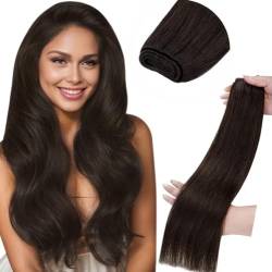 LaaVoo Haartressen Echthaar Zum Einnähen Dunkelbraun Extensions Echthaar Tressen Zum Einnähen Braun Sew in Extensions Echthaar Tressen Ein Stuck Remy Menschenhaar Glatt 100g #4 50cm von LaaVoo