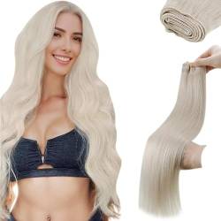 LaaVoo Haartressen Extensions Echthaar Blond Tressen Echthaar zum Einnähen Doppelt Tressen 50cm 100g Haartressen Echthaar Remy Extensions Blond Glatt Dickes Haare von LaaVoo