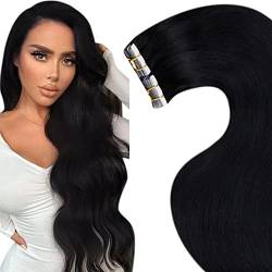 LaaVoo Invisible Echthaar Tape Extensions Schwarz Tape Extensions Echthaar Remy Human Hair Seamless Haarverlängerung Echthaar Extensions Tape Schwarz 30g 20pcs #1 25cm von LaaVoo