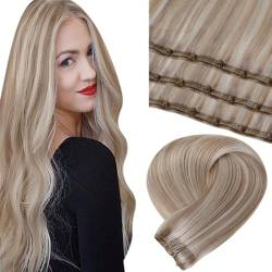 LaaVoo Micro Tressen Extensions Echthaar Blond Highlight Haarverlängerung Echthaar EZE Weft Blond 12" Width Micro Bead Extensions Echthaar Aschblond Highlight Blond #18/613 50g 45cm von LaaVoo