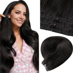 LaaVoo Micro Weft Extensions Echthaar Schwarz Micro Bead Extensions Haarverlängerung Echthaar Unsichtbar #1b Natürlich Schwarz 12Zoll Width EZ Weft Tressen Extensions 50g 55cm #1b von LaaVoo