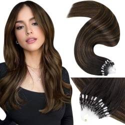 LaaVoo Remy Microring Extensions Echthaar Braun Balayage Extensions Echthaar Microring 1g/s Dunkelbraun Ombre Hellbraun Echthaar Extensions Mit Microring Glatt 50g #2/8/2 40 cm von LaaVoo