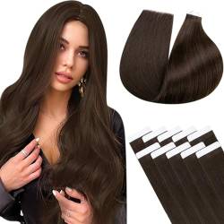 LaaVoo Tape in Extensions Echthaar Braun Echthaar Extensions Tapes Invisible Haar Extensions Glue in Dunkelbraun Haarverlängerung Echthaar Tape Invisible 35cm 25G 10PCS #4 von LaaVoo