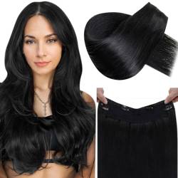 LaaVoo Unsichtbar Fish Line Echthaar Extensions mit Draht Schwarz Invisible Secret Wire Extensions Echthaar Schwarz Extensions Echthaar mit Unsichtbarem Draht Jet Schwarz #1 80g 30cm von LaaVoo