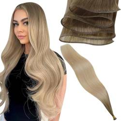 LaaVoo Virgin Extensions Tressen Echthaar Braun Blond Echthaar Extensions Tressen 45cm Tressen Extension Echthaar Inject Hellbraun Ombre Aschblond Platinblond #8/27/60 25g von LaaVoo