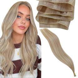 LaaVoo Virgin Tressen Extensions Echthaar Blond Highlight Echthaar Extensions zum Einnähen Aschblond Highlight Hellblond 50cm Haartressen Extensions Injection 25Gramm #P18/613 von LaaVoo