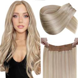 LaaVoo Wire Extensions Echthaar Blond Highlight Extensions Echthaar mit Draht Aschblond mit Hellblond Invisible Secret Wire Extensions Remy Menschliches Haar 80 Gramm #p18/613 35cm von LaaVoo