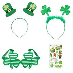 Laahoem St Patricks Day Zubehör Set Irland Party Cosplay Dekoration Requisiten Hut Kopfbedeckung Klee Stirnband Papier Gläser Irish National Carnival Green 4 Pieces von Laahoem