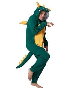 Laahoem Tier Drachen Pyjamas Unisex Erwachsene Kapuze Männer Frauen Jumpsuit Kostüm Cosplay Nachtwäsche Dark Green XXL von Laahoem