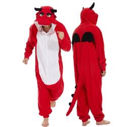 Laahoem Tier Drachen Pyjamas Unisex Erwachsene Kapuze Männer Frauen Overall Kostüm Cosplay Nachtwäsche Rot M von Laahoem