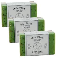 Label Provence - Doppelseitige Peeling-Seife mit französischer Seife – Für Weichmacher, Befeuchtung und Pflege für alle Hauttypen – Duft Eisenkraut und Eselsmilch – 125 g – 3er-Set von Label Provence