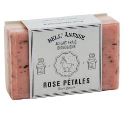Label Provence - Doppelseitige Peeling-Seife mit französischer Seife – Für Weichmachung, Befeuchtung und Pflege für alle Hauttypen – Duft Rosenblätter und Eselsmilch – 125 g von Label Provence