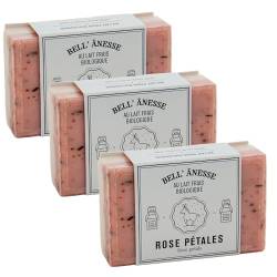 Label Provence - Doppelseitige Peeling-Seife mit französischer Seife – Für Weichmachung, Befeuchtung und Pflege für alle Hauttypen – Rosenblüten und Eselsmilch Duft – 125 g – 3er-Set von Label Provence