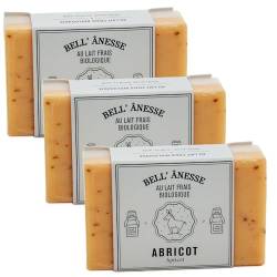 Label Provence - Doppelseitige Peeling-Seife mit französischer Seife – für Weichmachung, Befeuchtung und Pflege für alle Hauttypen – Duft Aprikose und Eselsmilch – 125 g – 3er-Set von Label Provence