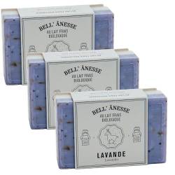 Label Provence - Doppelseitige Peeling-Seife mit französischer Seife – für Weichmachung, Befeuchtung und Pflege für alle Hauttypen – Lavendel- und Eselmilchduft – 125 g – 3er-Set von Label Provence
