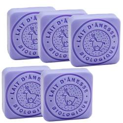 Label Provence Savon de Marseille – Französische Seife aus frischer Bio-Eselsmilch – Lavendelduft – 30 g Riegel – 5er-Set von Label Provence