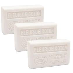 Label Provence Savon de Marseille – Französische Seife mit frischer Bio-Eselsmilch – Baumwollblumen-Duft – 125 g – Set mit 3 Stück von Label Provence