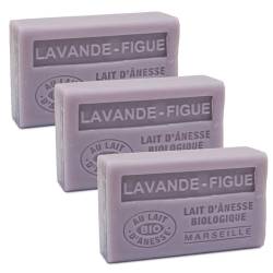 Label Provence Savon de Marseille – Französische Seife mit frischer Bio-Eselsmilch – Lavendel-Feigen-Duft – 125 g – Set mit 3 Stück von Label Provence