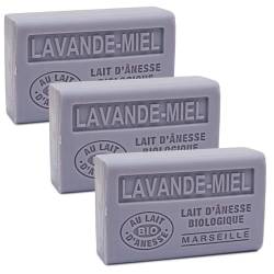 Label Provence Savon de Marseille – Französische Seife mit frischer Bio-Eselsmilch – Lavendel-Honigduft – 125 g – Set mit 3 Stück von Label Provence