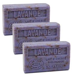 Label Provence Savon de Marseille – Französische Seife mit frischer Bio-Eselsmilch – Lavendelduft – 125 g – 3er-Set von Label Provence