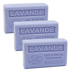 Label Provence Savon de Marseille – Französische Seife mit frischer Bio-Eselsmilch – Lavendelduft – 125 g – Set mit 3 Stück von Label Provence