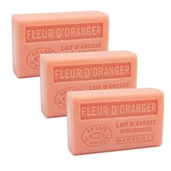 Label Provence Savon de Marseille – Französische Seife mit frischer Bio-Eselsmilch – Orangenblütenduft – 125 g – Set mit 3 Stück von Label Provence