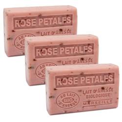 Label Provence Savon de Marseille – Französische Seife mit frischer Bio-Eselsmilch – Rosenblütenduft – 125 g – Set mit 3 Stück von Label Provence