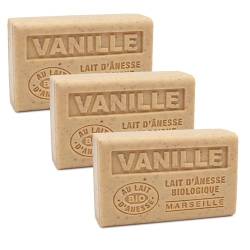 Label Provence Savon de Marseille – Französische Seife mit frischer Bio-Eselsmilch – Vanilleduft – 125 g – Set mit 3 Stück von Label Provence