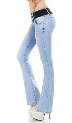 Label by Trendstylez Damen Bootcut-Jeans Hose mit Gürtel Light Blue W350 Größe XS von Label by Trendstylez