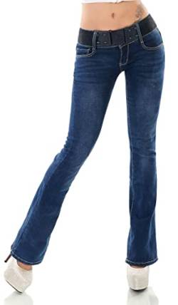 Label by Trendstylez Damen Slim Fit Stretch Bootcut Schlag Jeans Hüft Hose Dark Blue W3001 Größe 40 von Label by Trendstylez