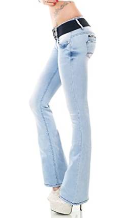 Label by Trendstylez Damen Slim Fit Stretch Hüft Bootcut Schlag Jeans Hose Ice Blue WT368 Größe 40 von Label by Trendstylez