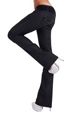 Label by Trendstylez Glanz Damen Bootcut Stretch Jeans Schlag Hose im Wetlook schwarz Größe 36 von Label by Trendstylez