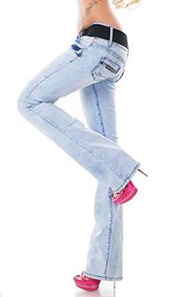 Trendstylez Damen Bootcut Hüft Stretch Jeans Hose hellblau W340 Größe 34 von Label by Trendstylez