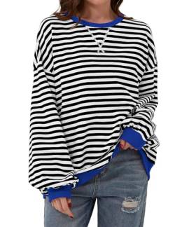 Labolliy Frauen Gestreiftes übergroßes Sweatshirt Farbblock Rundhalsausschnitt Langarm Casual Pullover Top Herbst Y2K Kleidung, Schwarz, XL von Labolliy