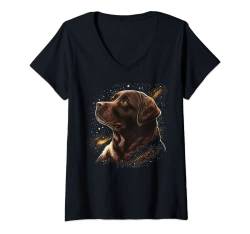 Damen Niedlicher brauner Labrador-Hund auf braunem Labrador-Retriever-Liebhaber T-Shirt mit V-Ausschnitt von Labrador Retriever love apparel for Labrador owner