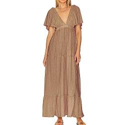 Labstandard Damen Freizeit Sommerkleider Lange Kleid V-Ausschnitt Hohe Taille Maxikleid Partykleid,2XL von Labstandard