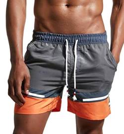 Lachi Herren Badeshorts Beachshorts Boardshorts Badehose Strand Männer Kurze Hose Surfshorts Mesh-Futter Schnelltrocknend Verstellbarem Tunnelzug,L,Grau von Lachi