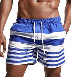 Lachi Herren Badeshorts Beachshorts Boardshorts Badehose Strand Männer Kurze Hose Surfshorts Mesh-Futter Schnelltrocknend Verstellbarem Tunnelzug,M,Blau+weiß von Lachi