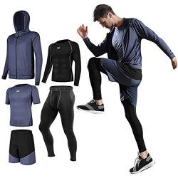 Lachi Sportkleidung für Herren, 5-teiliges Set, Kompressionskleidung, für Fitnessstudio oder Laufen, blau, Größe M von Lachi