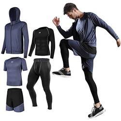 Lachi Sportkleidung für Herren, 5-teiliges Set, Kompressionskleidung, für Fitnessstudio oder Laufen, blau, Größe XL von Lachi