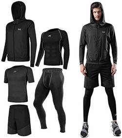 Lachi Sportkleidung für Herren, 5-teiliges Set, Kompressionskleidung mit Shorts, für Fitnessstudio oder Laufen, grau, Größe XL von Lachi