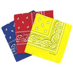 Set 3 bandanas paisley damen und herren rot, gelb, blau 57x57cm von Laciteinterdite