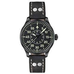 Laco Fliegeruhr Basis Bielefeld, Damen- u. Herren Armbanduhr, schwarzes Lederband, Saphirglas, Ø 39 mm, Miyota 821 A Automatik, inkl. Etui - 861992 von Laco